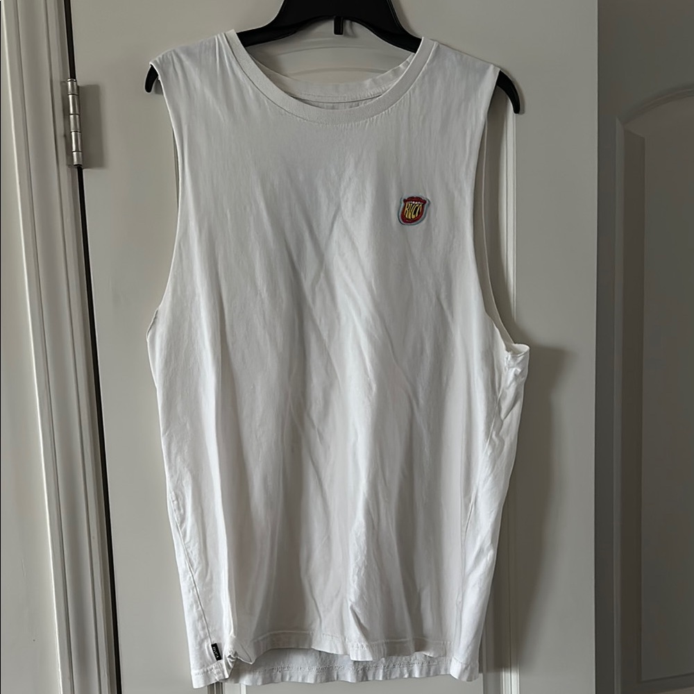 RVCA White Muscle Tank with Small Multicolor Patch